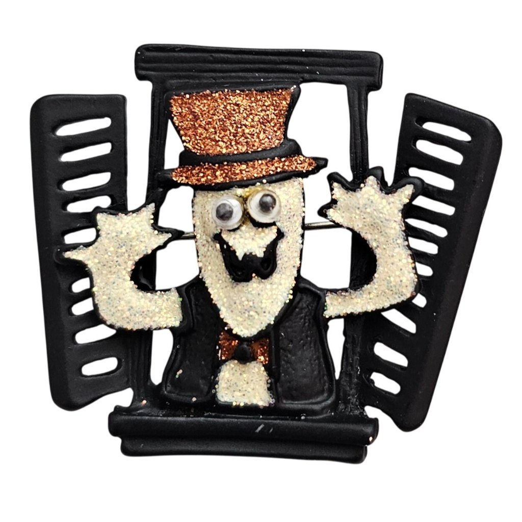 Google Eyed Google Ghost Brooch Orange Hat Pin C978